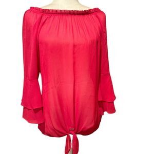 AGB Off The Shoulder Shirt Sheer See Through Size XL Bell Sleeves Bell Sleeves